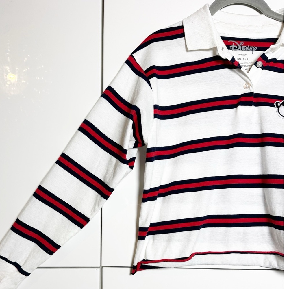 Disney Cropped Polo Shirt Collared Long Sleeve Size Small Striped Preppy 90’s - Picture 3 of 5